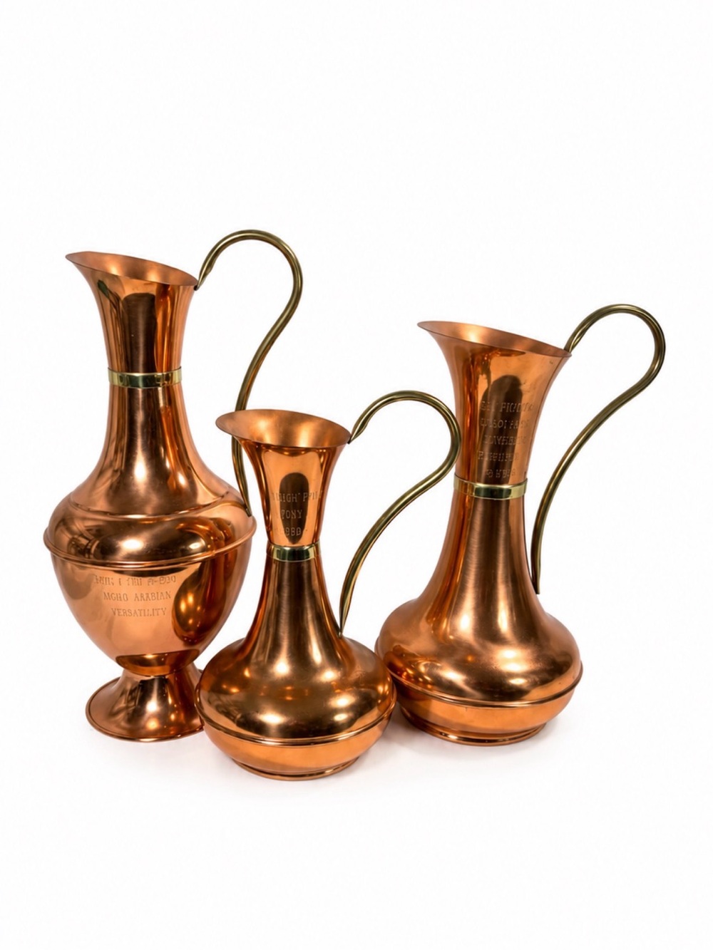 Vintage 1980 Equestrian Trophy Copper Plated Pitchers – Set of 3